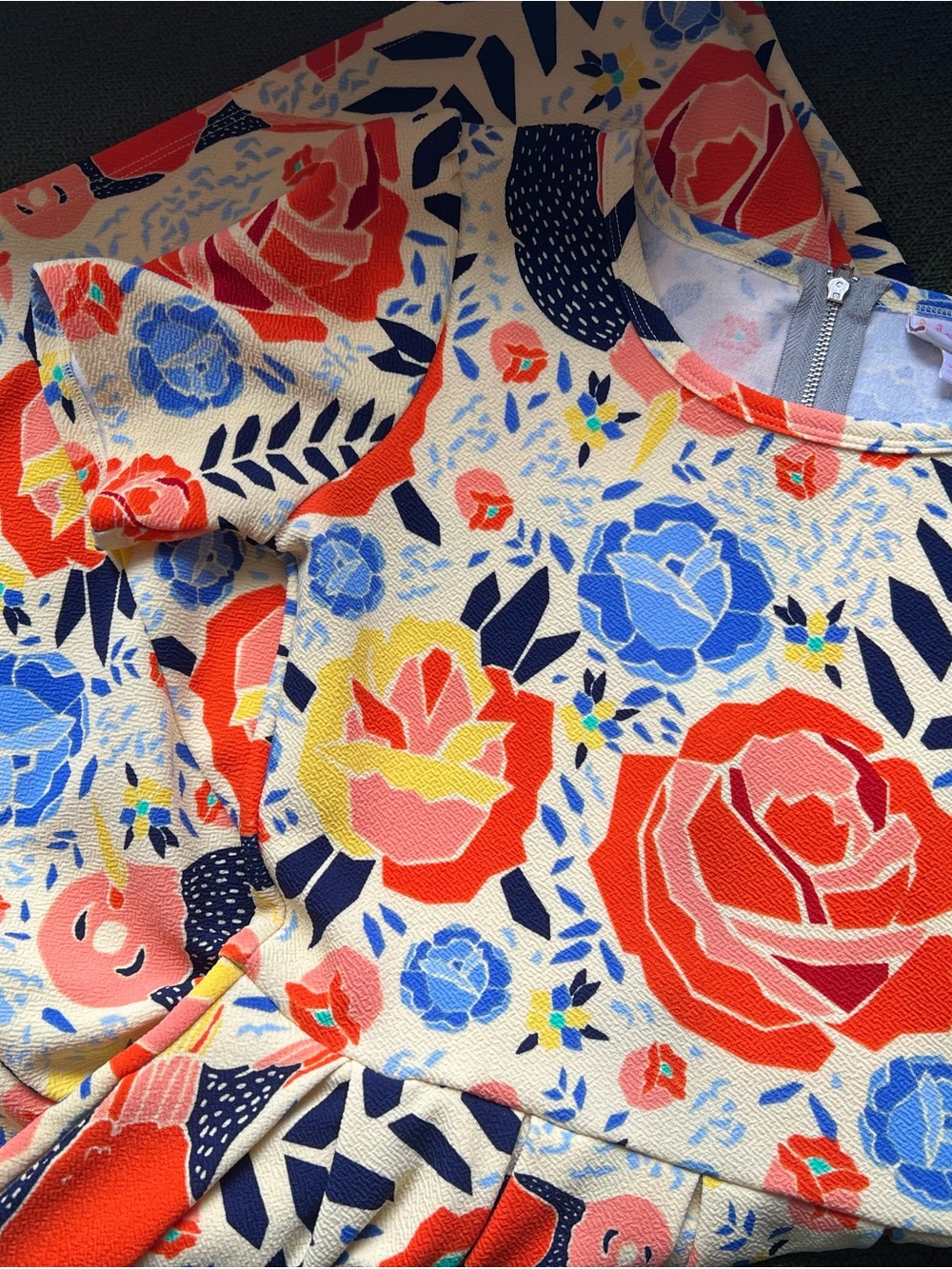 LuLaRoe Cream Dress with Red & Blue Floral Print